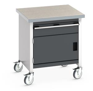 Bott Cubio Mobile Storage Workbench 750mm wide x 750mm Deep x 840mm high supplied with a Linoleum worktop (particle board core with grey linoleum surface and plastic edgebanding), 1 x integral storage cupboard (650mm wide x 650mm deep x 350mm high)... 750mm Wide Storage Benches